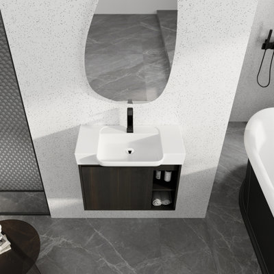 Meuble-lavabo mural 28 po avec lavabo en céramique blanche et porte à fermeture en douceur 28 po