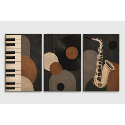 Grand ensemble de 3 impressions murales sur toile Jazz Music