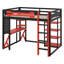 Lit mezzanine double avec bureau, lumière à DEL RVB et station de charge, lit en bois avec bureau en dessous-583216265