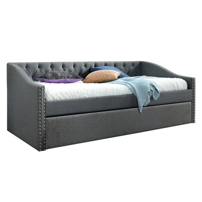 Modern Daybed With Button Tufting, Nailhead Trim, Gray Finish, Pull Out Trundle For A Charming Bedroom And Living Room Stylish Daybed, ,