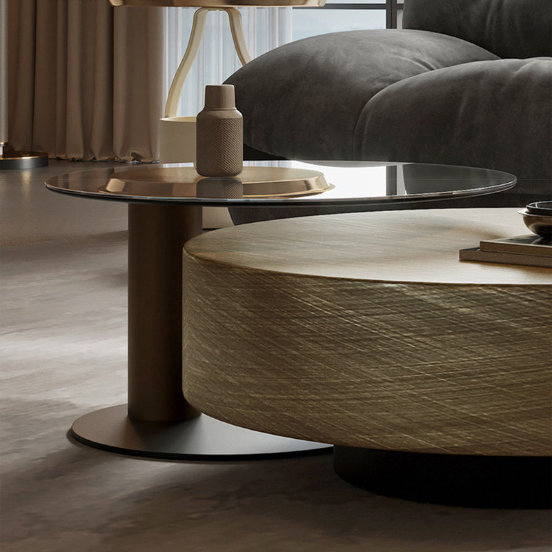 Ensemble de table basse ronde en acier inoxydable italien, 12.6" H x 35.4" W x 35.4" D