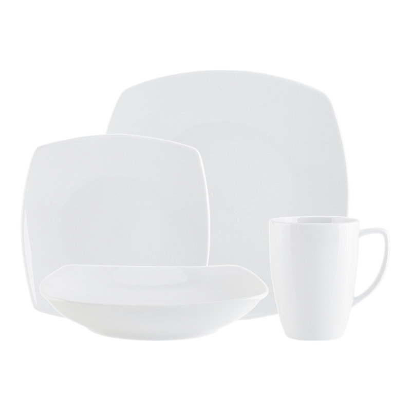 White Porcelain Square Dinnerware Set, Service for 4