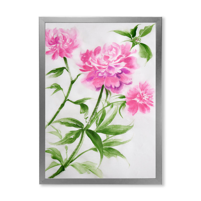 Mauve pivoines - reproduction sur toile, H 40 po x l 30 po x P 1,5 po, Toile avec cadre argenté