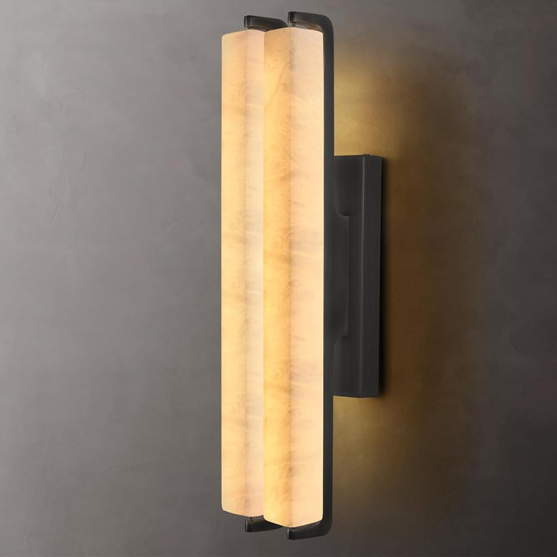 19" Dimmable LED Linear Black Wall Sconce with Alabaster Shade