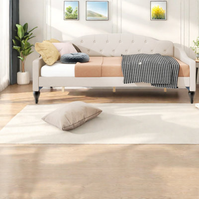 Durable Upholstered Tufted Beds, Beige, Modern Living
