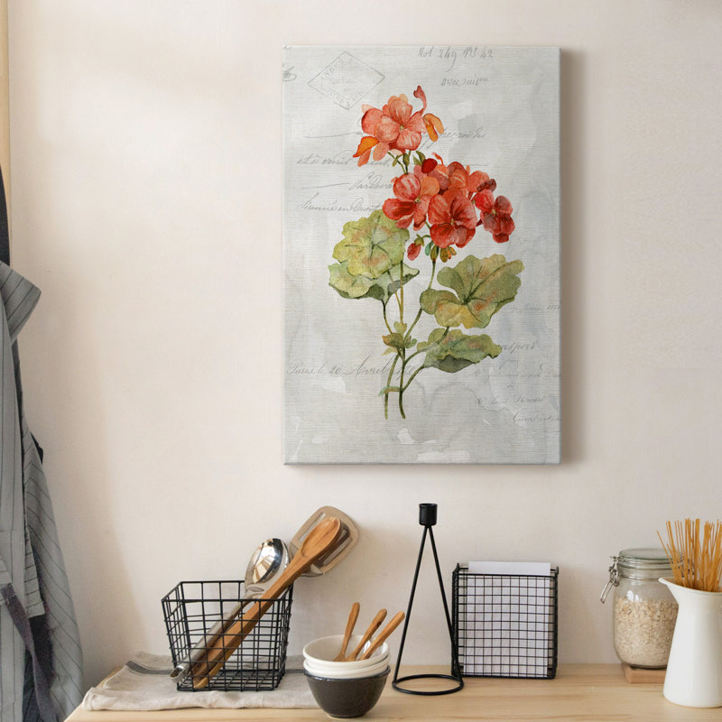 Lin géranium - peinture sur toile tendue, H 18 po x l 12 po x P 1 po