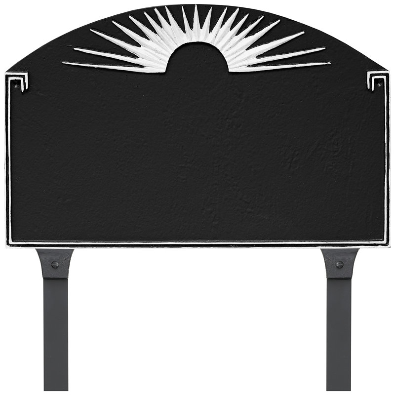 Plaque d’adresse pour gazon à 2 lignes à polygramme de soleil, Noir / Blanc