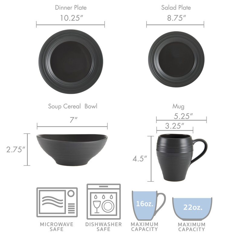 Swirl Graphite 16-Piece  Dinnerware Set, Service for 4