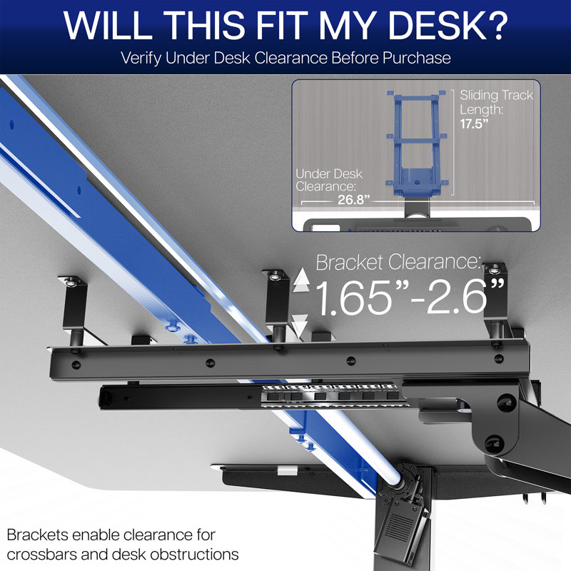 Vivo Black Premium Under Desk Computer Keyboard And Mouse Tray
