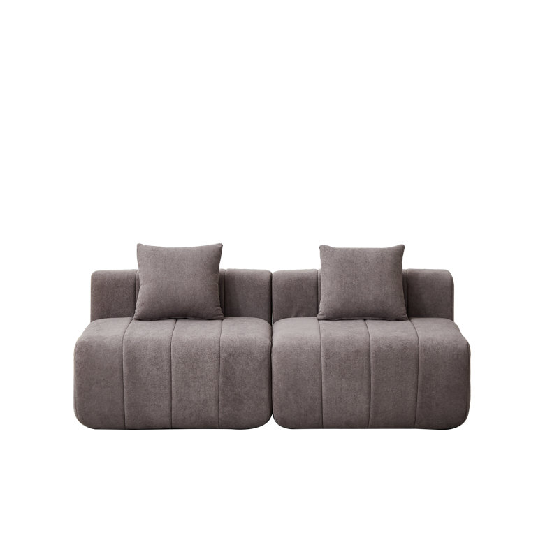  Modern Sectional Sofa, 2-Piece Modular Ribbed Fabric Couch with 2 Throw Pillows for Living Room, Beige, L 65 po