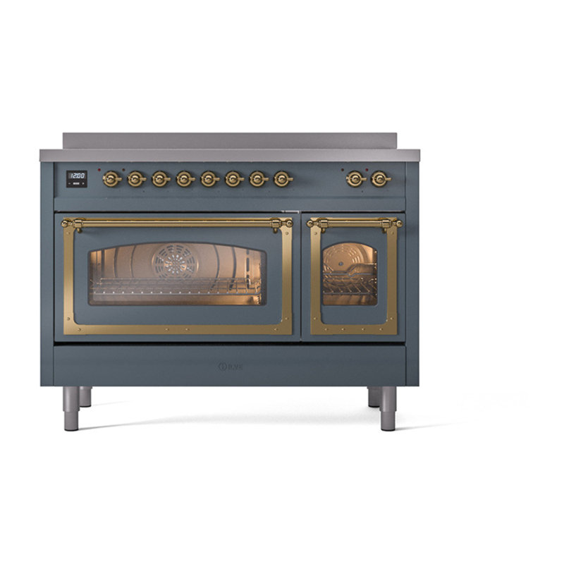 ILVE Nostalgie II Noblesse 48 dans la gamme d'induction, 6 éléments d'induction (porte en verre), Gris-bleu / laiton