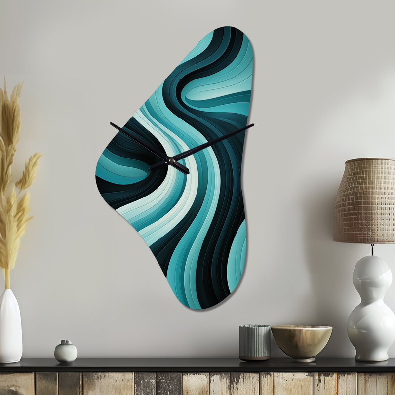 Horloges murales en métal de forme unique Turquoise Black Opt Art In - Op Art, horloge murale asymétrique turquoise, Moyenne