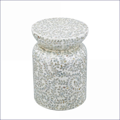 Accent Table | Coastal Round Bamboo 14x14x20 Off-White Capiz | Living/Entryway/Bedroom | MDF;Capiz | Foot Stools