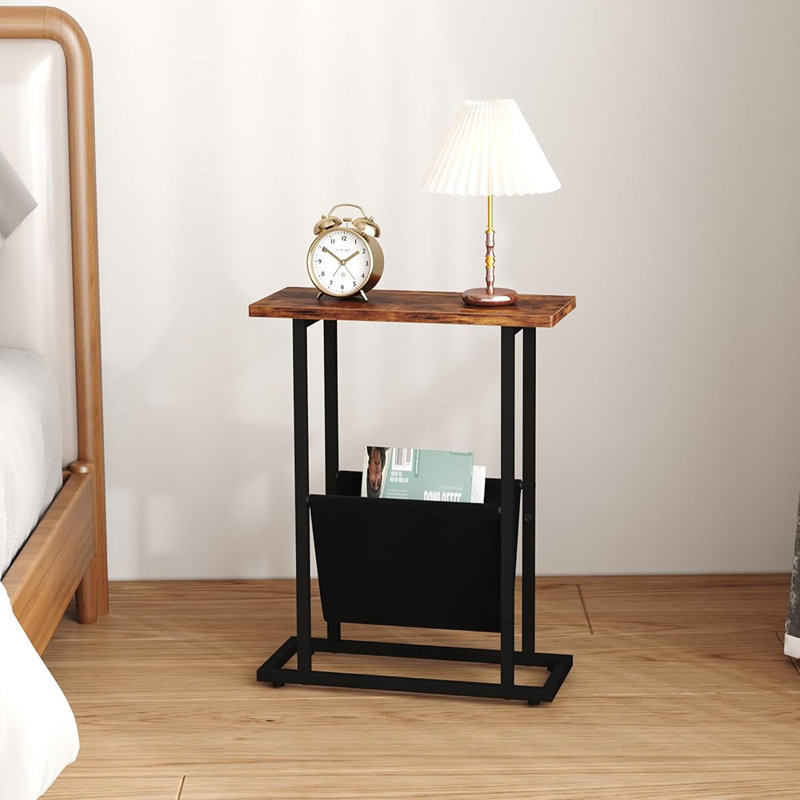 Table d'appoint étroite pour petits espaces, petite table de bout avec porte-revues, petite table mince mince pour salon, chambre à coucher, canapé, brun rustique