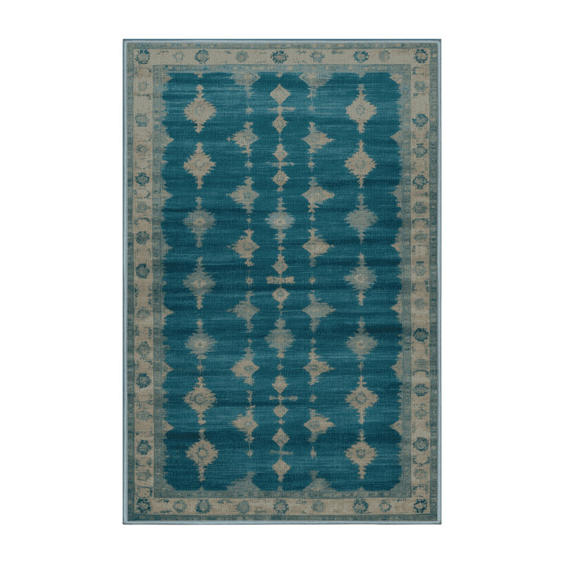 Tapis bleu lavé à la machine, Rectangulaire 2 pi x 3 pi