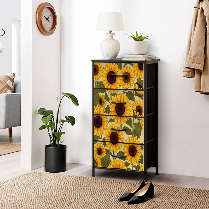 4 Drawer Dresser for Bedroom, Narrow Chest of Drawers, Wooden Top and Study Iron Frame 18"x37.5"-(WxH)