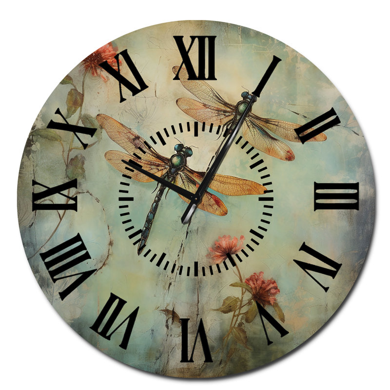Horloge murale rétro avec libellule, Surdimensionné