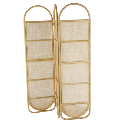 Boersma Rattan Woven Arched Oval 3 Panel Geometric Partition Light Brown Divider Screen