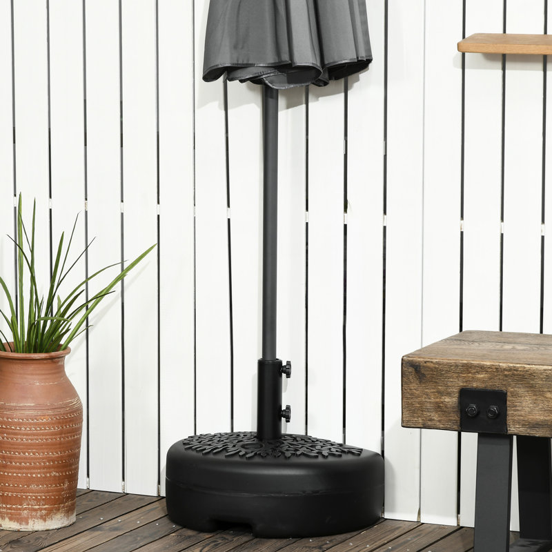40 lb d'eau ou 46 lb de sable avec demi-parasol - stable pour la pelouse, poteau de 1,5 po et 2 po, porte-patio noir élégant / sable de 46 lb, noir, ajustable