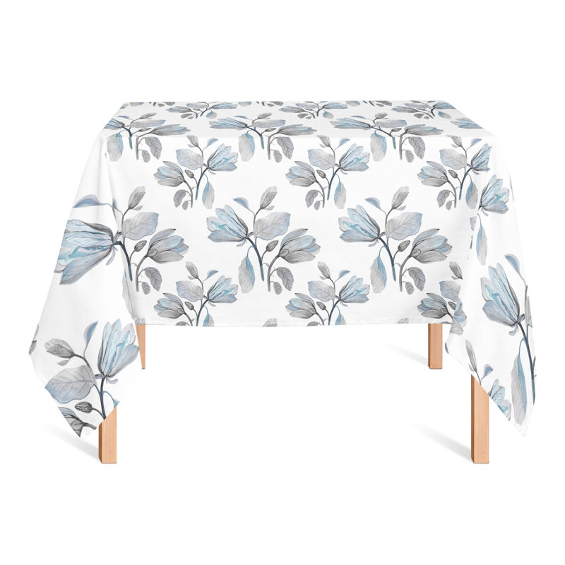 Watercolor Floral Blossoms Gray 2 Tablecloth, Blue
