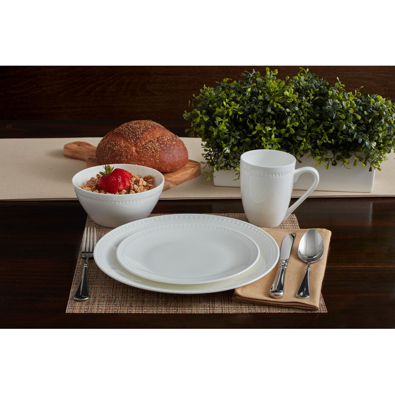 Loria 16-Piece Lightweight Chip-Resistant Bone China Dinnerware Set, Service for 4