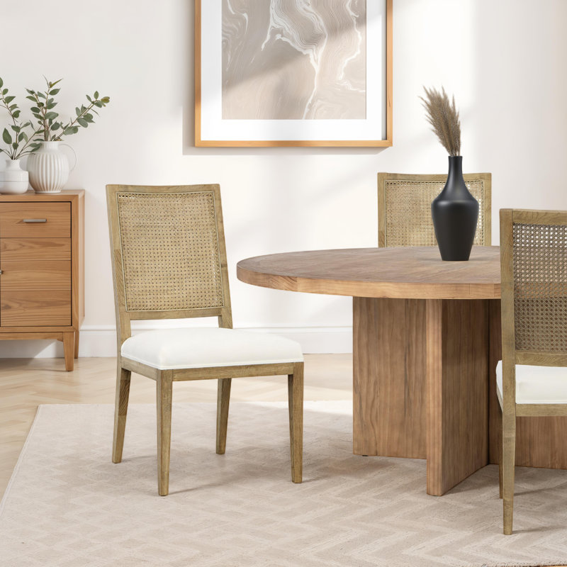 Norton Oak with Rattan Upholstered Dining Chair (Set of 2), Natural Brown