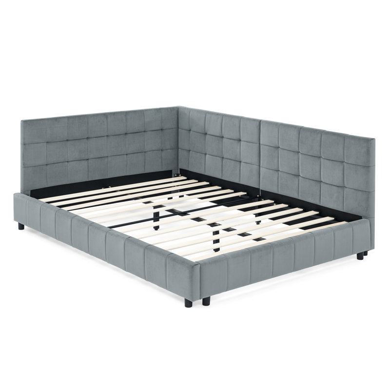 Structure de lit confortable en velours gris avec et pour la chambre à coucher Revêtement moderne avec accoudoirs confortables