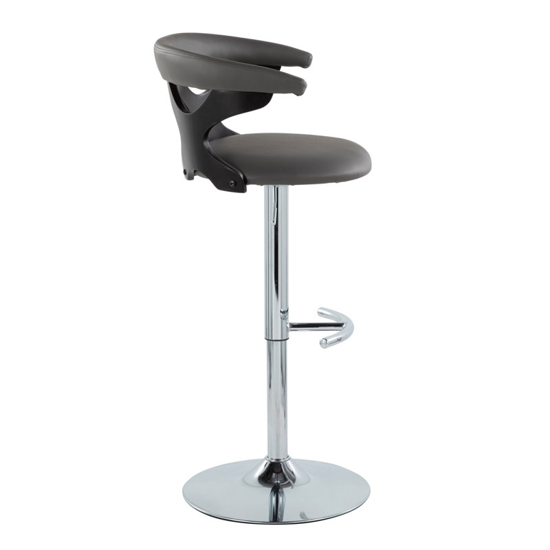 Gray Faux Leather Adjustable Swivel Barstool with Chrome Base
