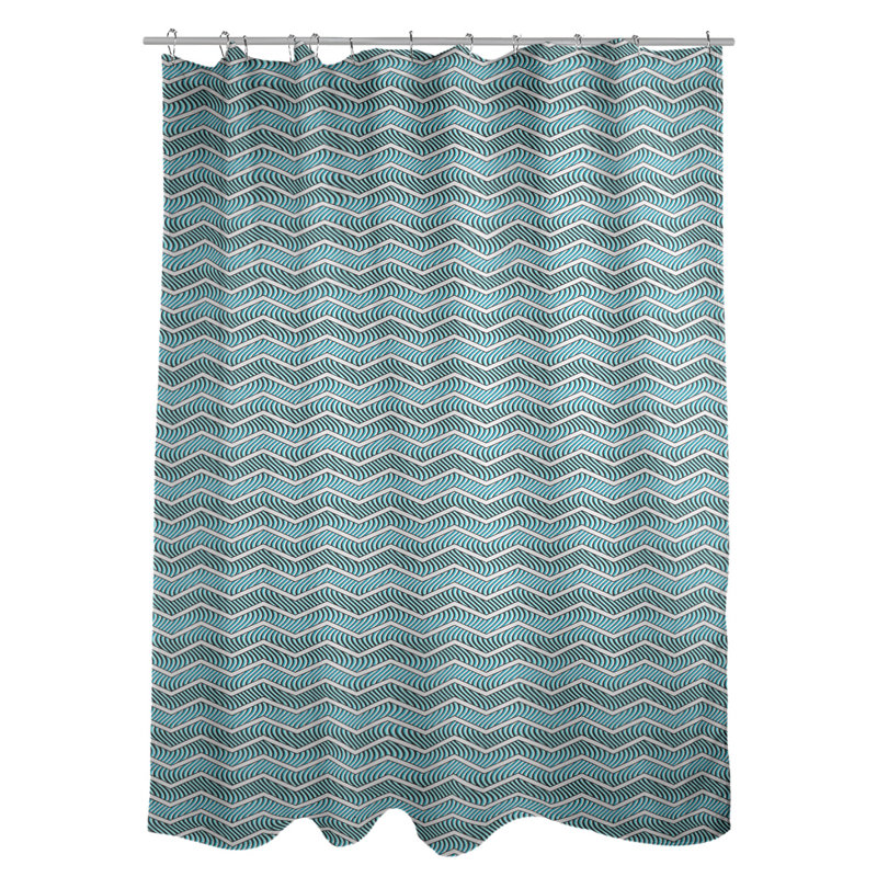 Rideau de douche simple à chevrons ondulés, Bleu sarcelle