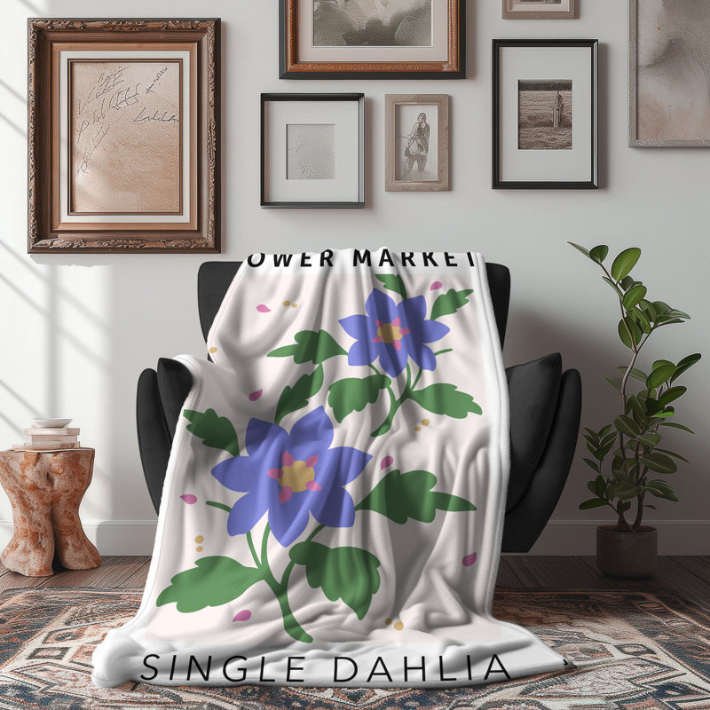Dahlia simple, marché aux fleurs, couverture en sherpa de qualité supérieure, reproduction d'art luxueuse, Lit simple