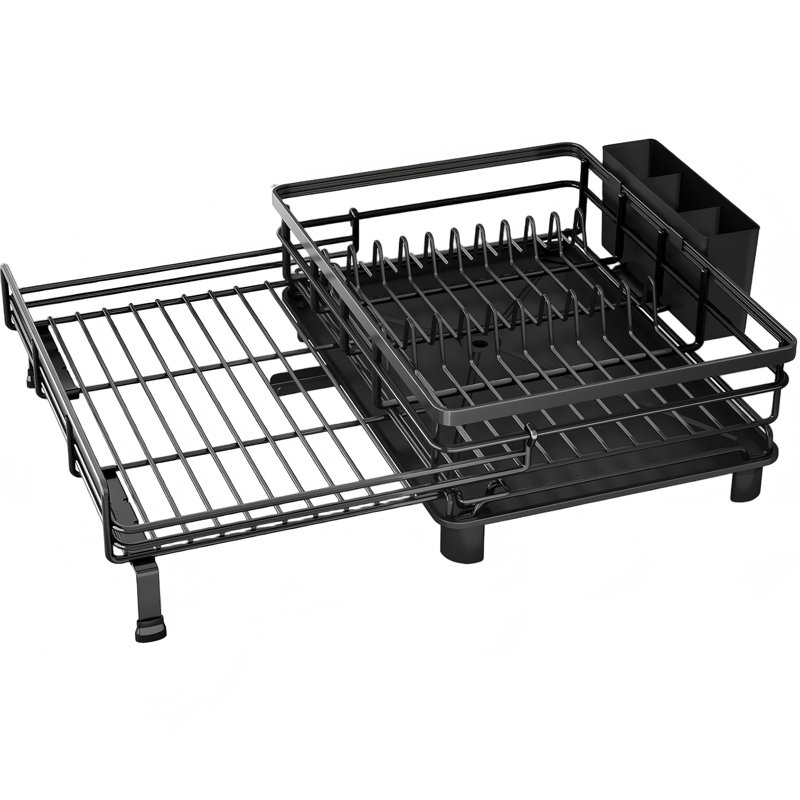 Égouttoir à vaisselle - Égouttoir à vaisselle extensible, noir