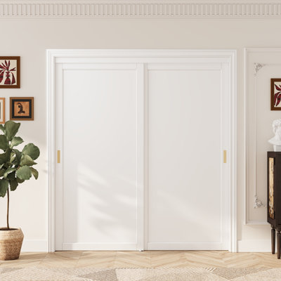 96" White Prefinished 1/3-Lite Panel Sliding Closet & Pantry Door with Complete Hardware Kit & Handle
