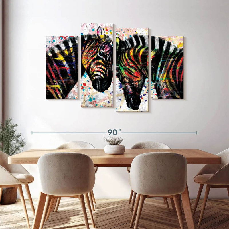 «Paint Splash Zebras», ensemble de 4 impressions sur toile par Harper D., H 48 po x l 75 po