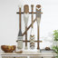 Décoration murale en bois à rayures et à rayures avec accents bleus discrets-1353666128