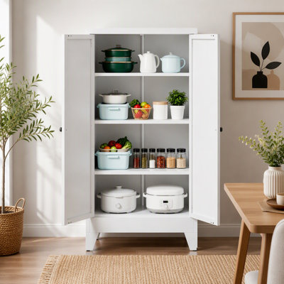 Heavy Duty Freestanding Metal Kitchen Pantry Cabinet with Adjustable Shelves (110lb Capacity) for Kitchen, Living Room, Bathroom