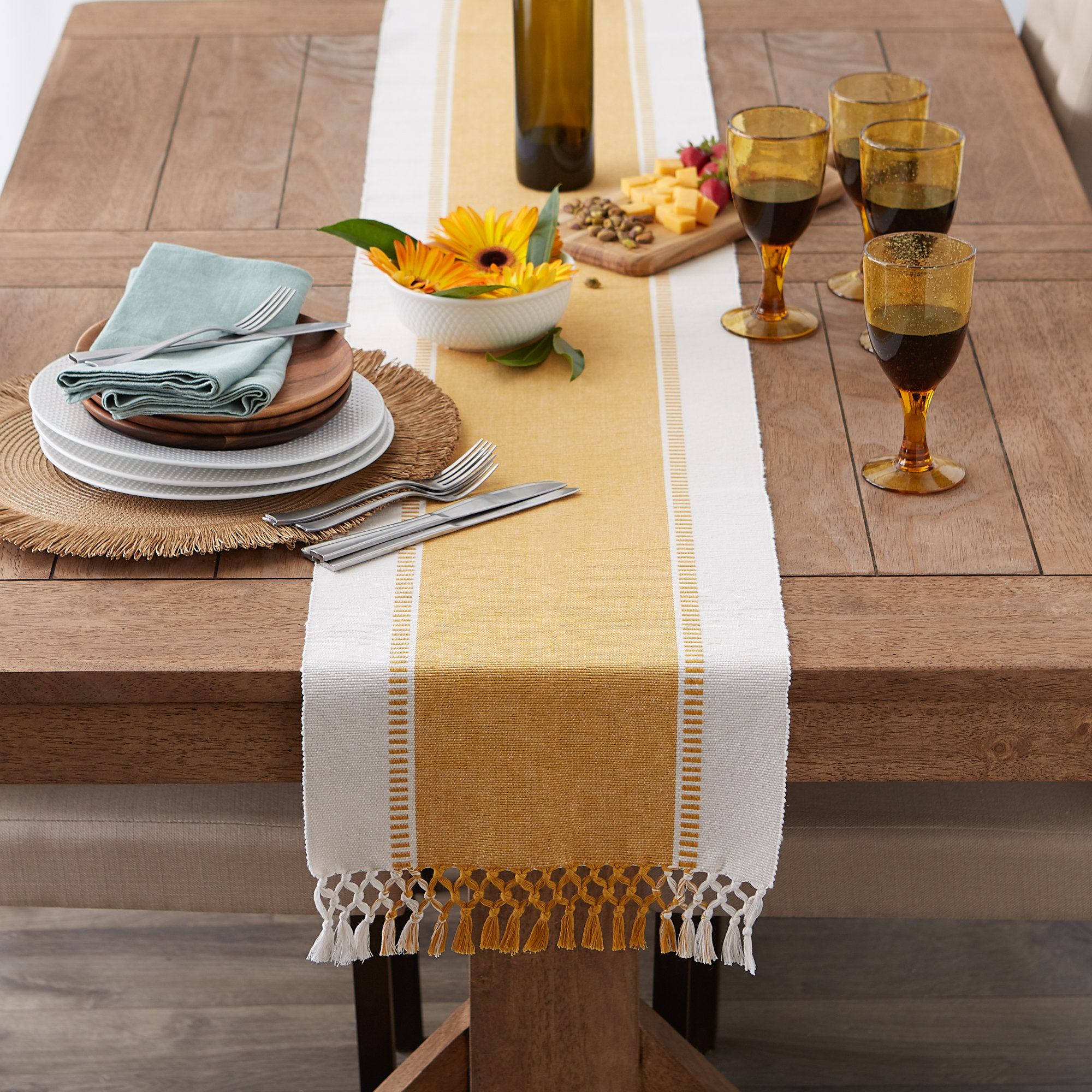 Gracie Oaks Kizer Striped 100% Cotton Table Runner & Reviews | Wayfair