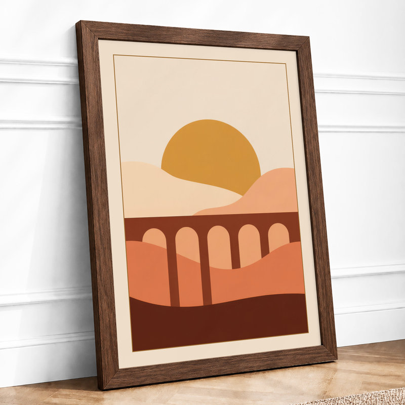 Viaduct at Dusk Mid-Century - Framed Print, A3 - 42.0 x 29.7 cm, Walnut