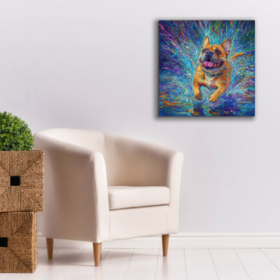 «Buldog In The Rain Puddles» par Rich Monet, art mural sur toile