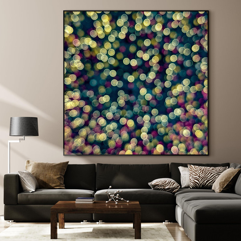 Très grande reproduction d'art sur toile - Bokeh illumine des cercles colorés et flous décoratifs pour le salon ou la chambre à coucher - «Assemblage requis du cadre (cadre non fini)»