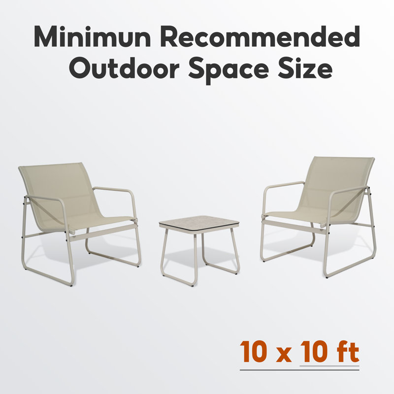 2-person Outdoor Conversation Set With Textilene Chairs & Marble-look Table - 3-piece Patio Bistro Set For Small Spaces, Grey