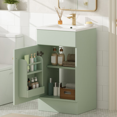 18 - Inch Bathroom Vanity With Pre Drilled Single Hole Faucet Hole, Storage Rack, And Soft Closing Mechanism For A Convenient Door Neat