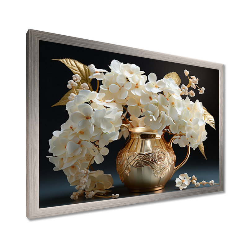 «Baroque Hydrangea» blanc et or V - Hydrangea, reproduction d'art sur toile encadrée, H 34 po x l 44 po x P 1,5 po