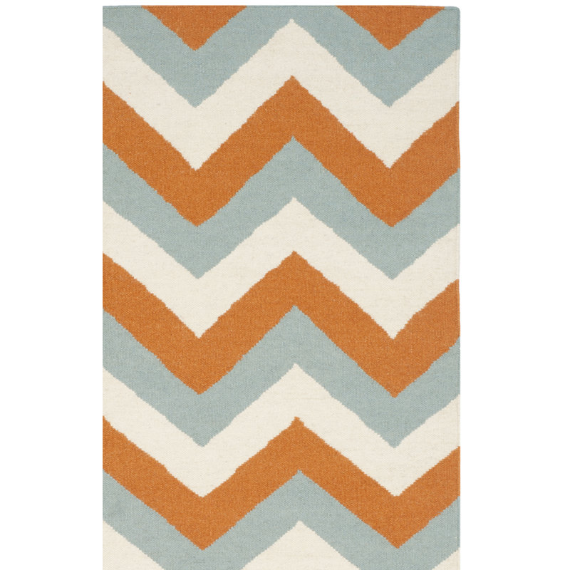 Tapis gris / orange en laine et coton tissé à la main Lily, Tapis de couloir 2 pi 6 po x 8 pi