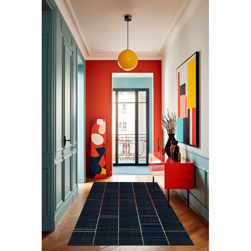 Tapis décoratif à rayures bleu marine, Rectangle 3 pi 9,81 po x 4 pi 11,06 po