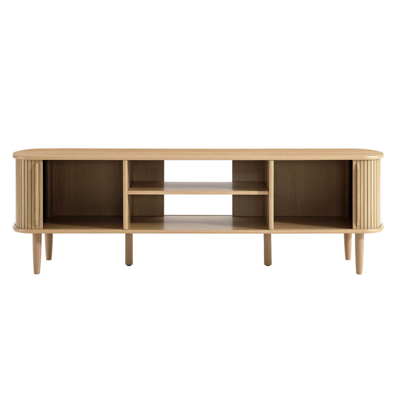 Oak 63" Mid-Century Modern TV Stand with Cabinet