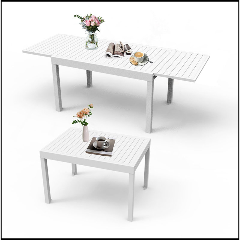 Aluminum Patio Extendable Dining Table 35-71 Inch, Adjustable For 4-6 Person, Weather-Resistant, Elegant Ivory White
