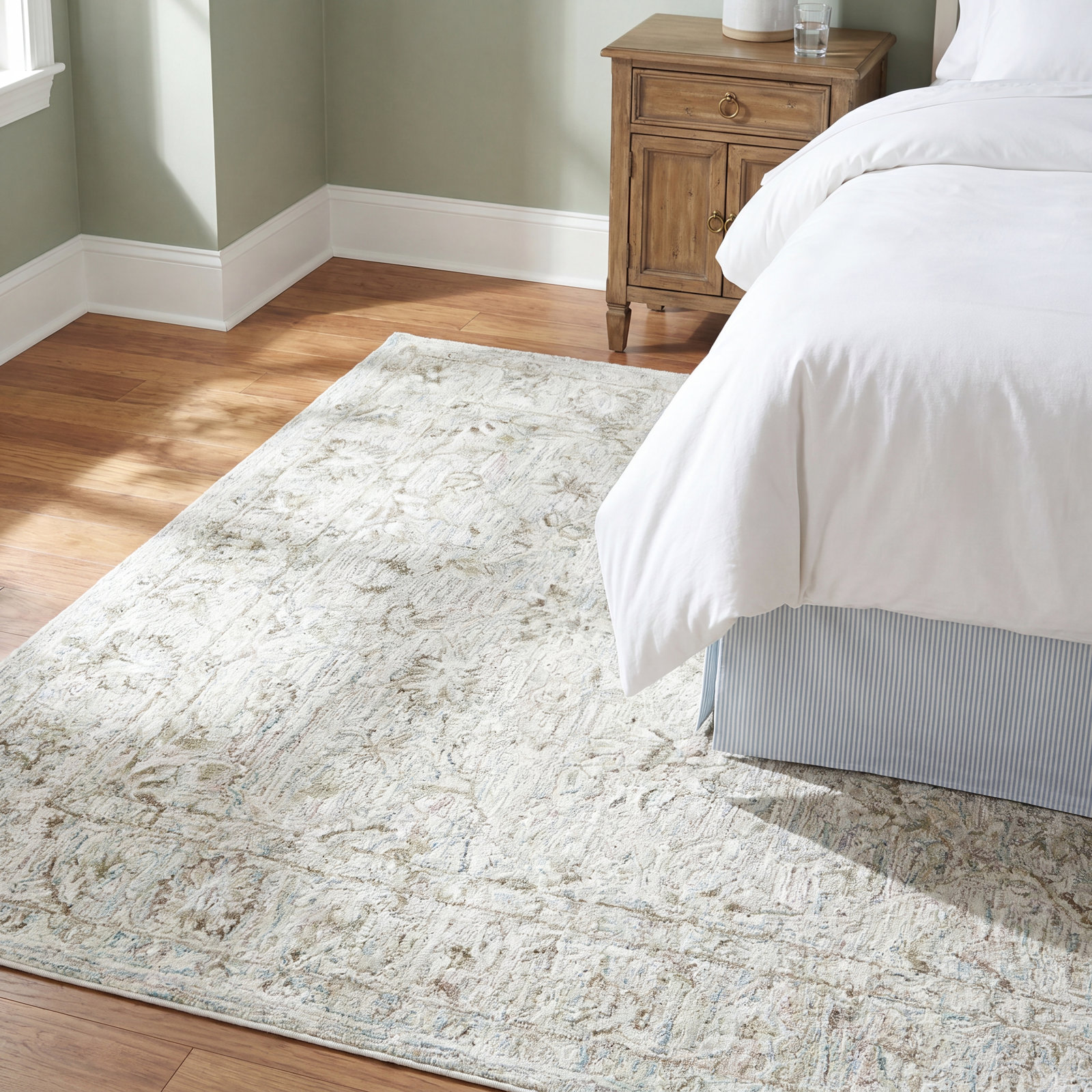 Cait Handmade Aqua/Light Gray/Olive Rug, Rectangle 9' x 13'