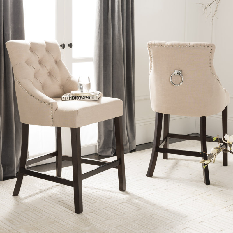 Tabouret de bar et de comptoir Balyon, Lin - Beige, Tabouret de comptoir (assise de 26 po de hauteur)