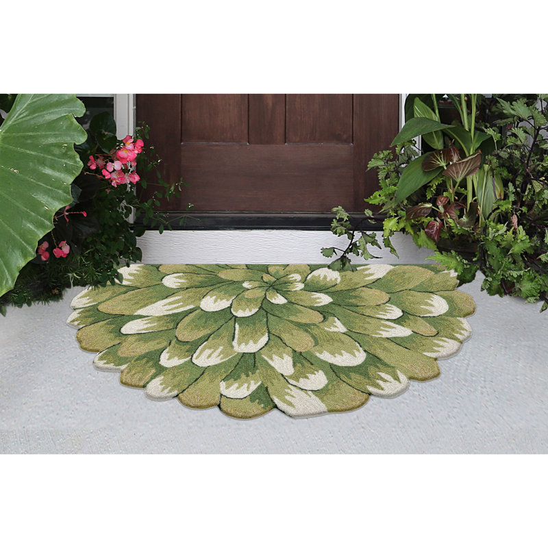 Ismay Floral Polyester Water Resistant Kitchen Mat, Semi-Circle 2'6" x 4', Green