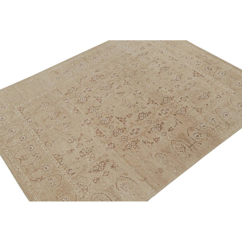 Oushak Hand Knotted Silk Floral Area Rug, Rectangle 12' x 18'
